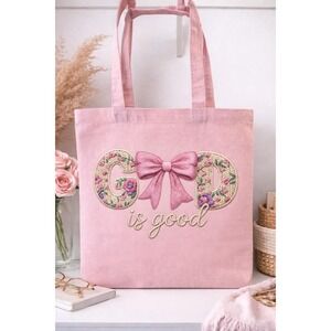 God Is Good Pink Floral Tote Bag, Christian Gift, Aesthetic Canvas Bag